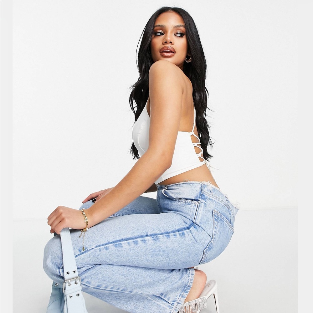 TRENDYOL Open Back v-neck Strappy Crop Top in White